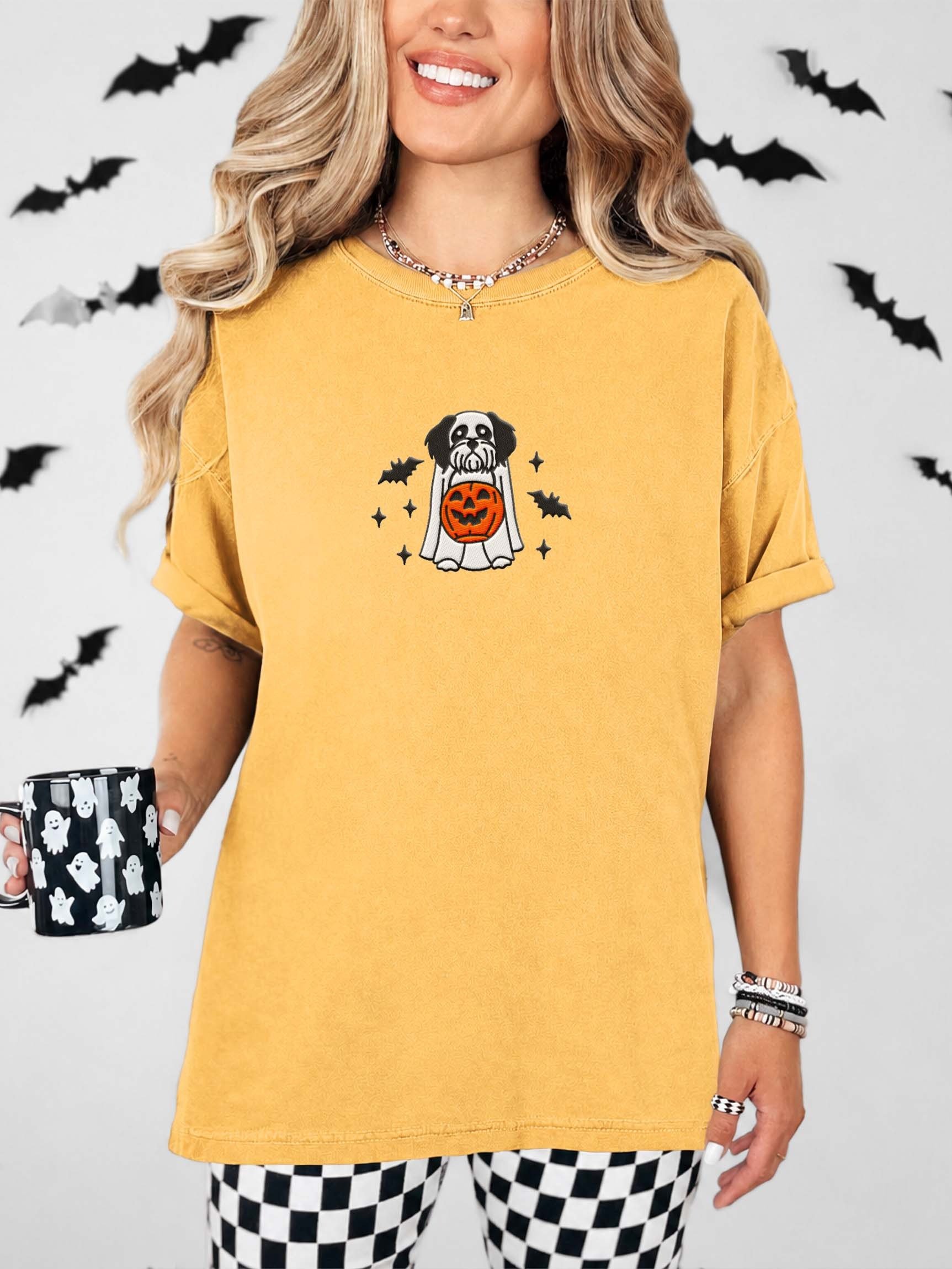 Halloween Shih Tzu(Black & White) Embroidered T-Shirt product image (2)