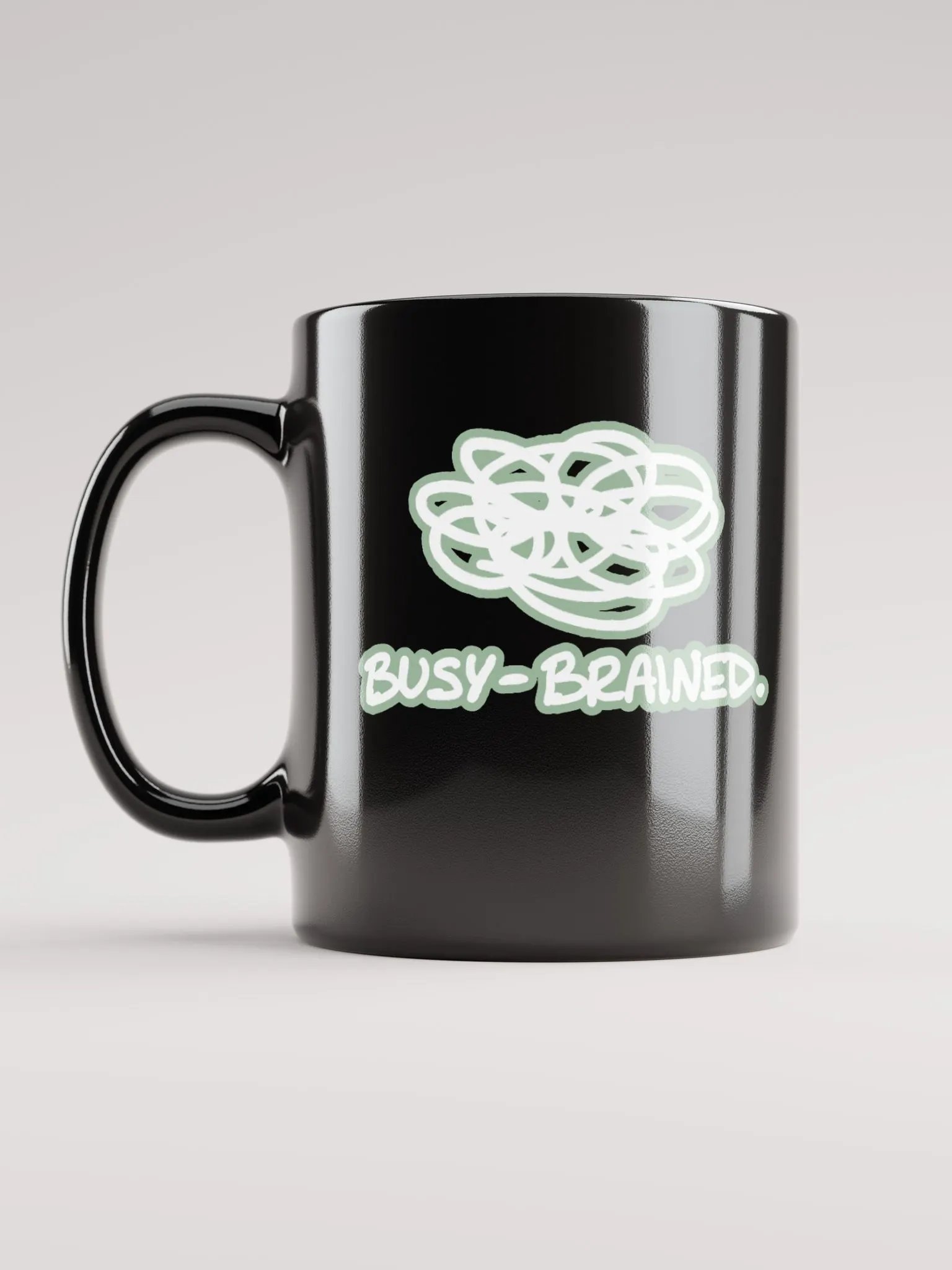 *not* mentally linear (lined design, #96B697) glossy black mug product image (2)