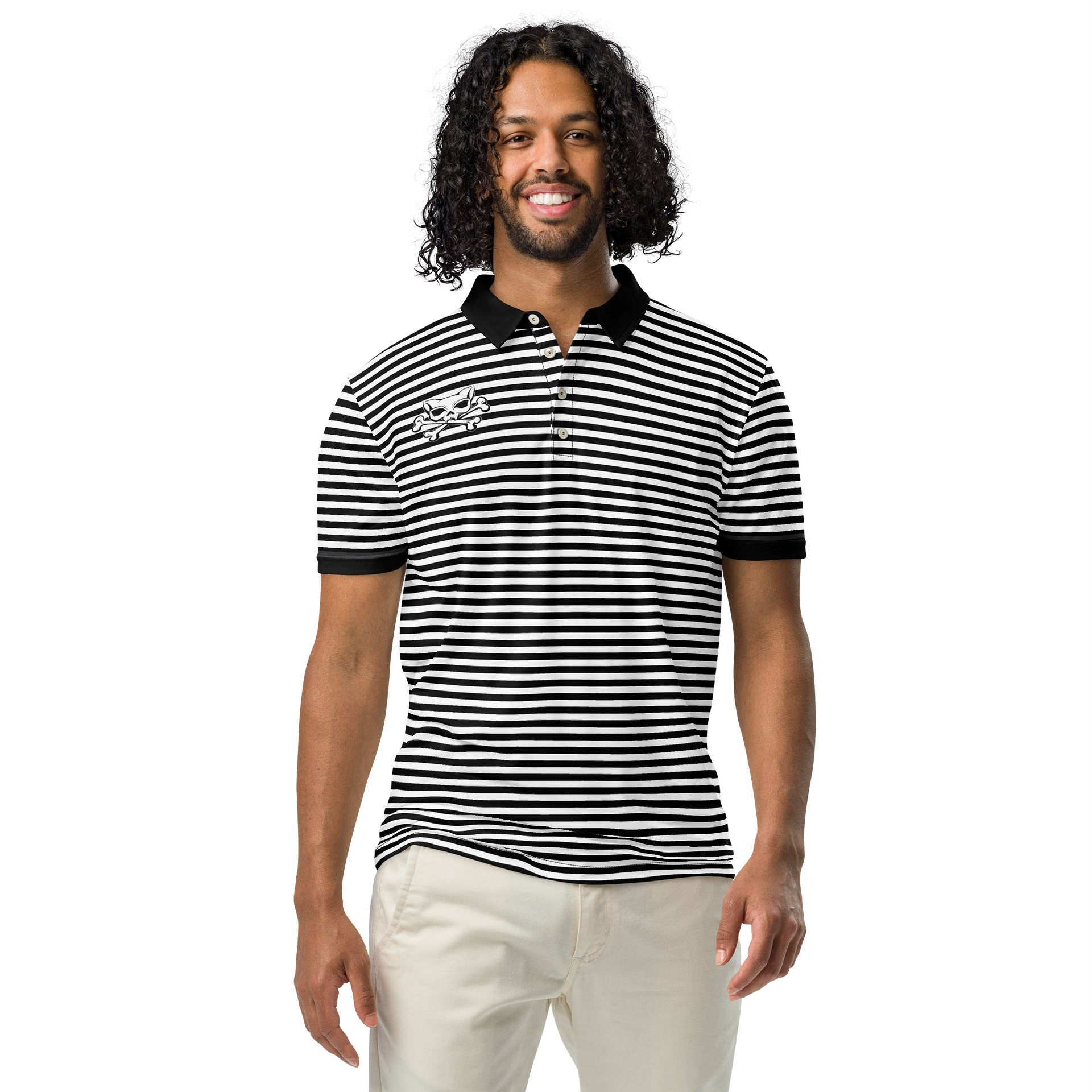 White and Blaque Stripped Kat Skull Polo product image (3)