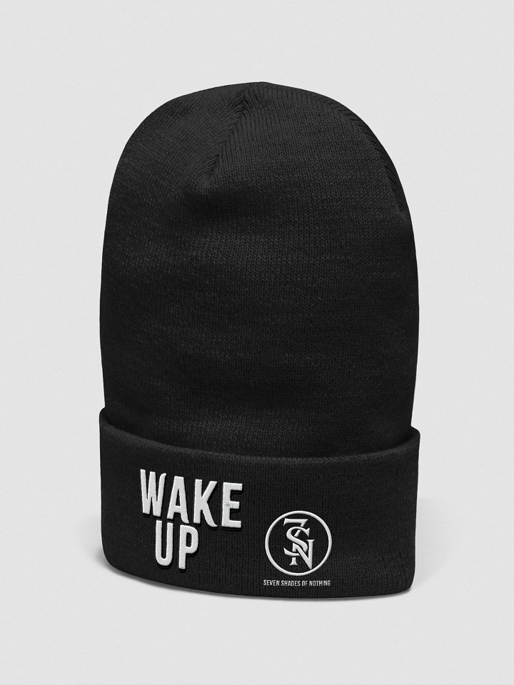 “Wake Up” embroidered beanie – black winter hat from Seven Shades of Nothing – Yupoong Cuffed Beanie product image (11)