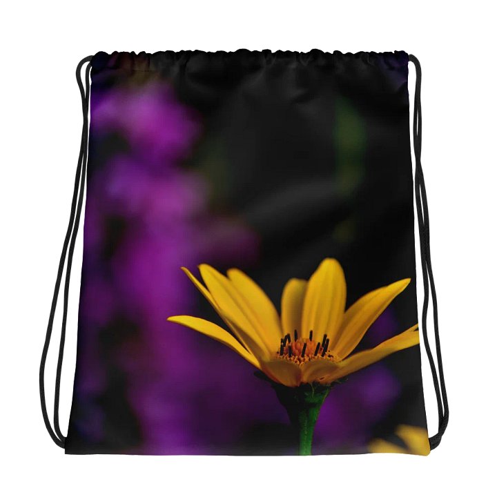 Drawstring bag - Bright yellow blossom against a purple background product image (1)