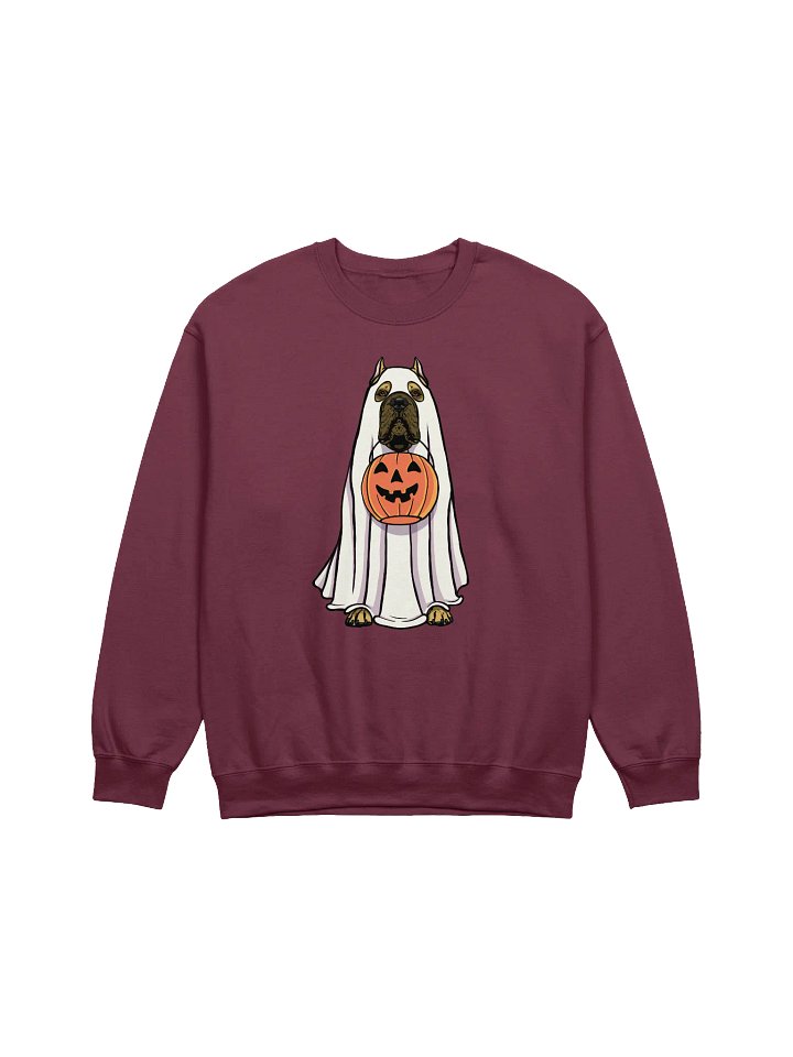 Funny Halloween Cane Corso(Fawn) Sweatshirt | Funny Cane Corso Wearing a Ghost Costume and Holding a Pumpkin Basket product image (1)