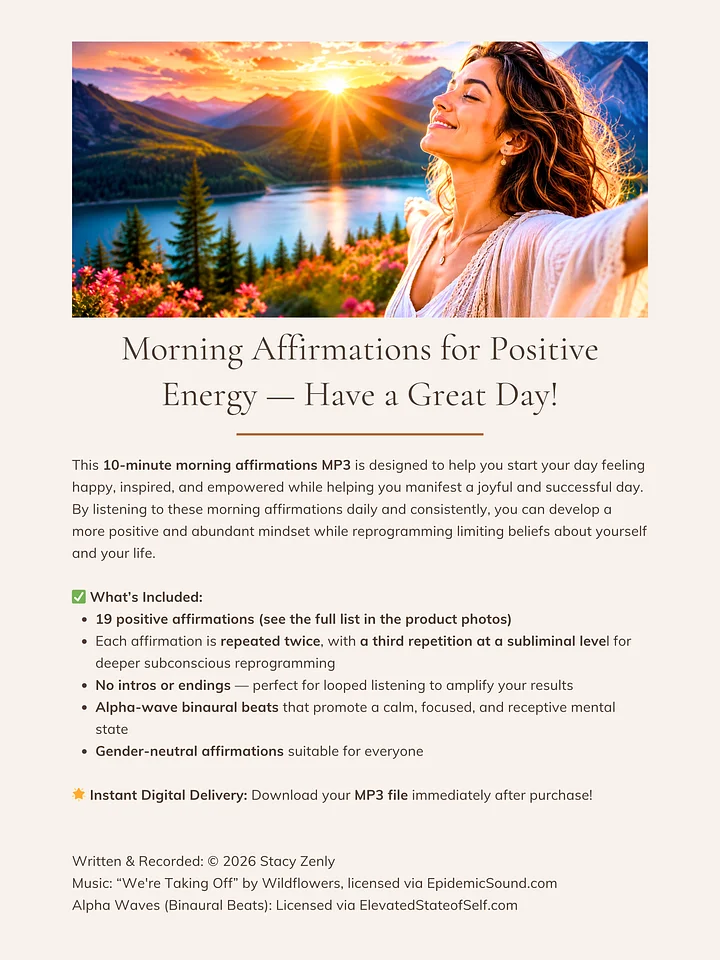 Morning Affirmations for Positive Energy — Have a Great Day | MP3 Download product image (2)