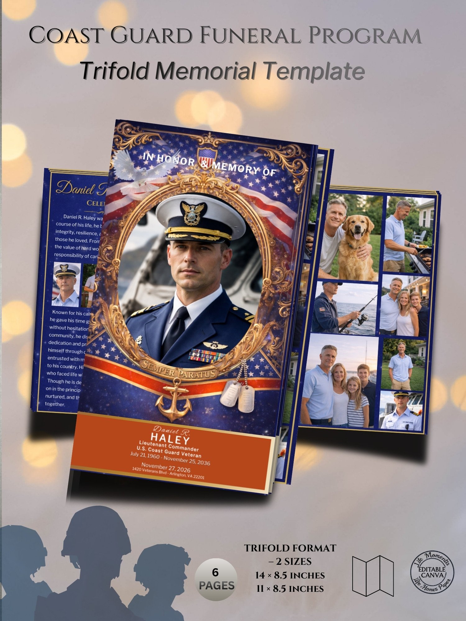 US Coast Guard Funeral Program Trifold | Patriotic Military Memorial Tribute product image (1)
