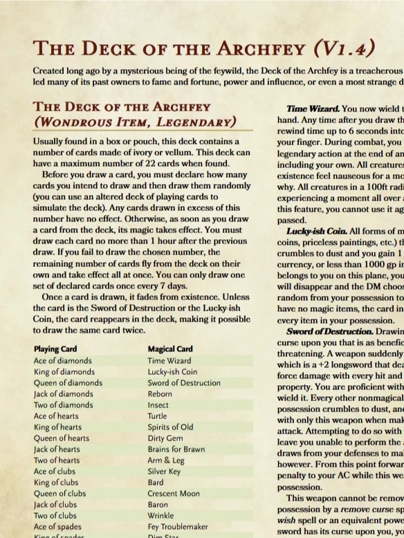The Deck of the Archfey (5e Homebrew Item) product image (1)