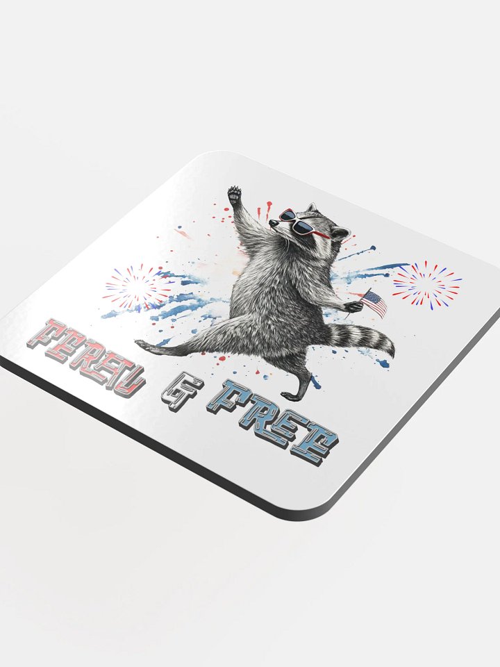 Feral And Free Raccoon Patriotic Cork Coaster product image (1)