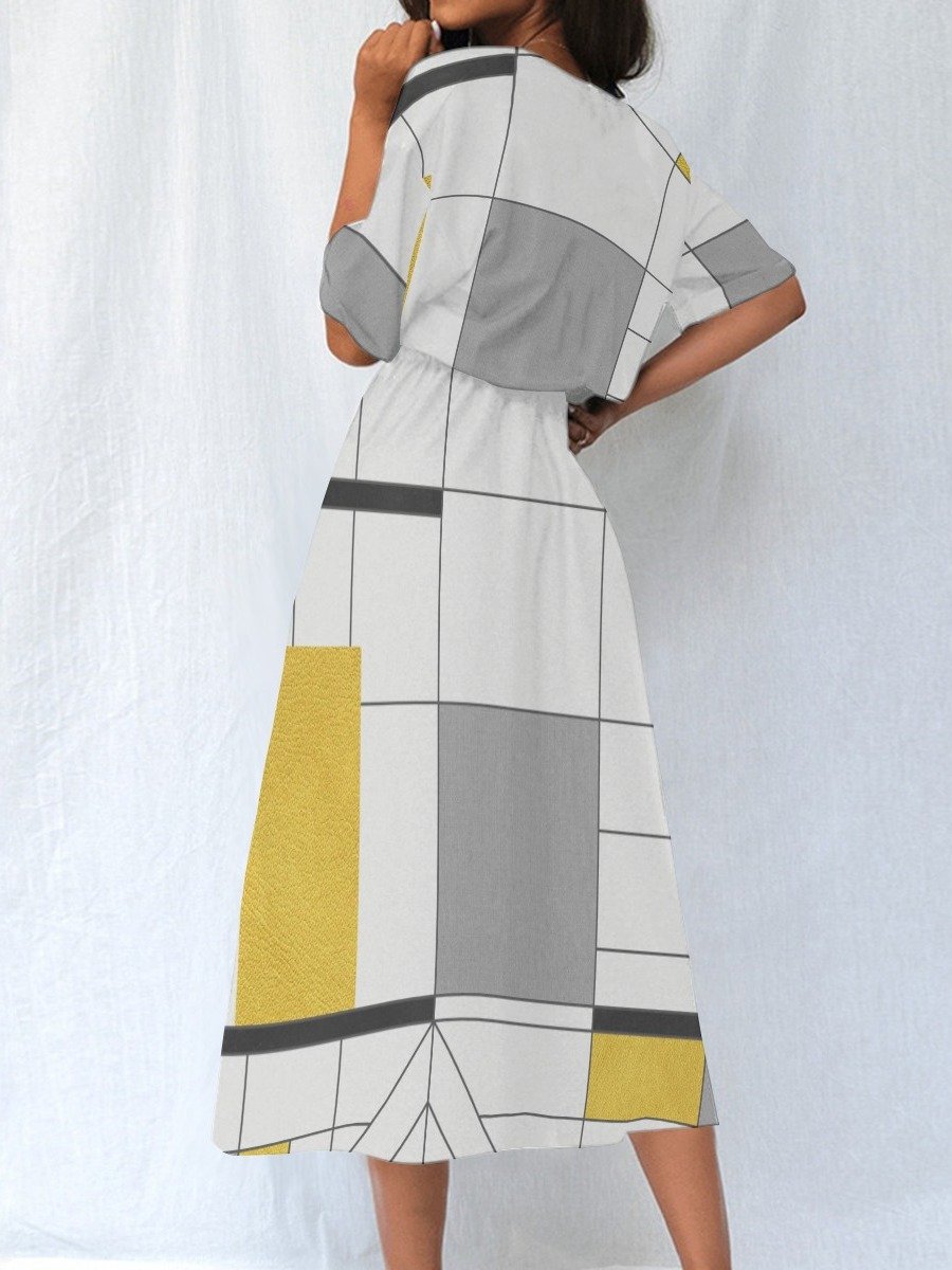 Neutral Geometric Midi Dress | Chic Everyday Casual Dress product image (4)