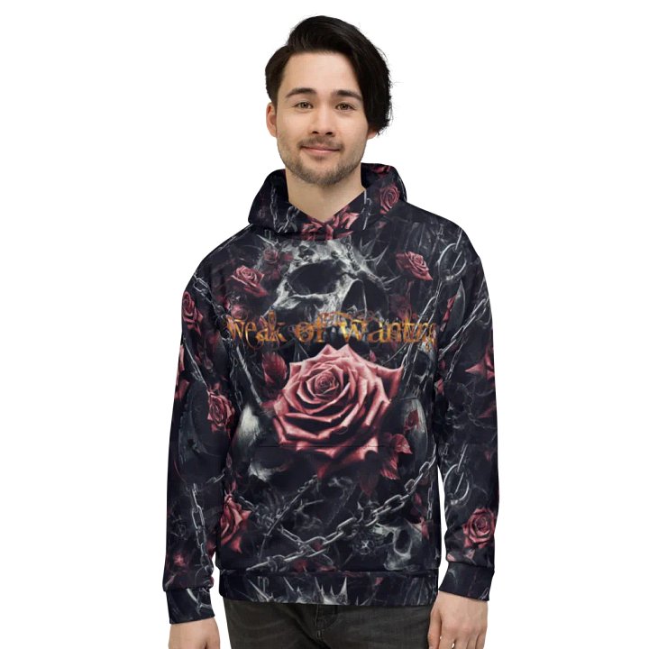 Weak Of Wanting Gothic Skull & Roses Fire Logo Hoodie (Front, Back & Sleeve Print) product image (1)