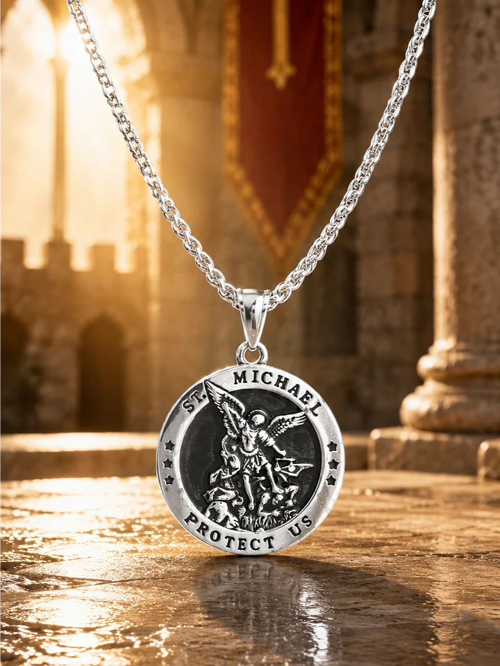 The Armored Kingdom Silver Saint Michael Divine Protector Pendant Necklace-Gift Jewelry product image (1)