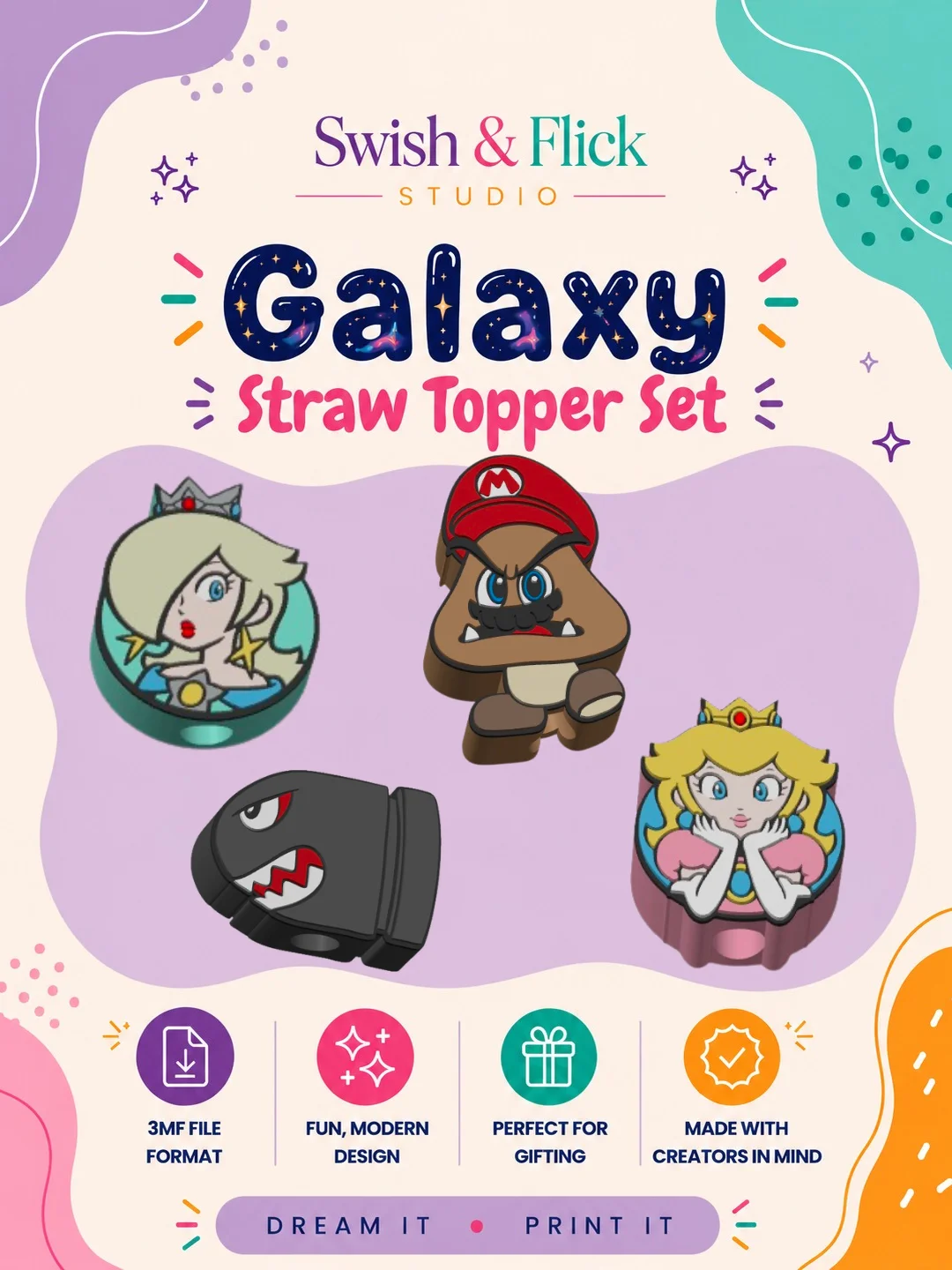Galaxy 3D Printable Straw Topper File | Includes 8mm & 10mm Sizes | STL + 3MF Digital Download product image (1)