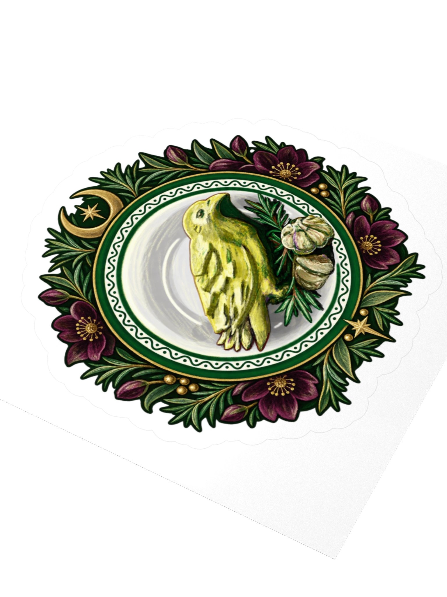 Moonlit Garlic Bird Floral Emblem Kiss Cut Sticker product image (7)