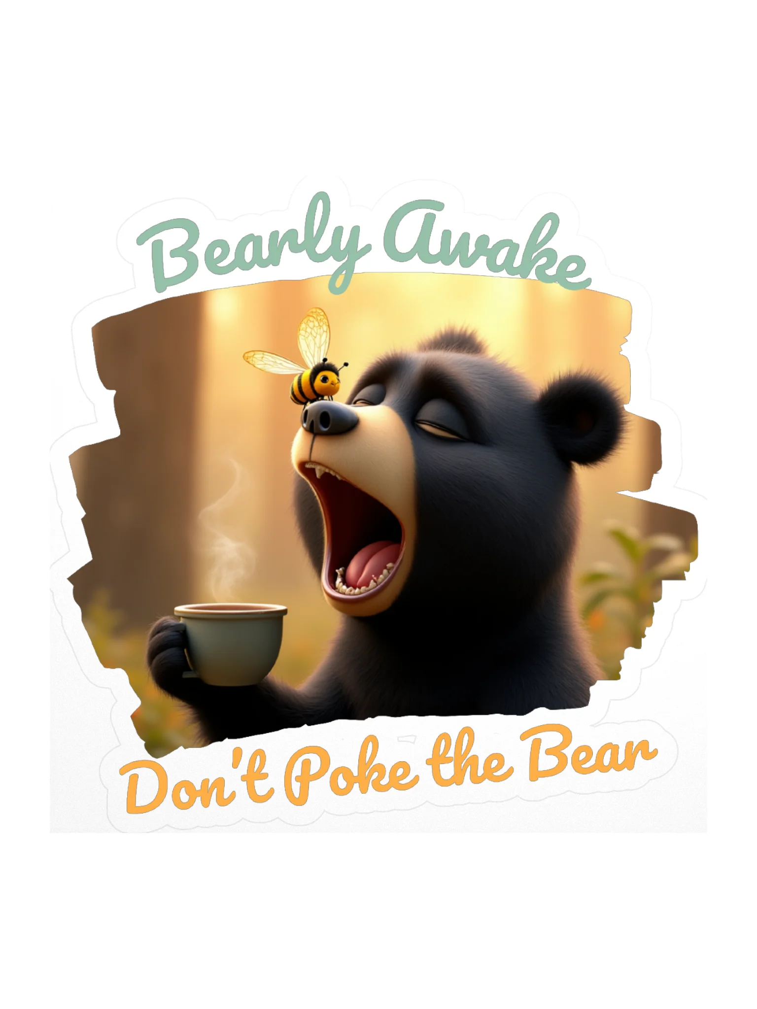 Bearly Awake Sticker – Funny Sleepy Bear & Coffee Sticker 🐻☕ product image (1)
