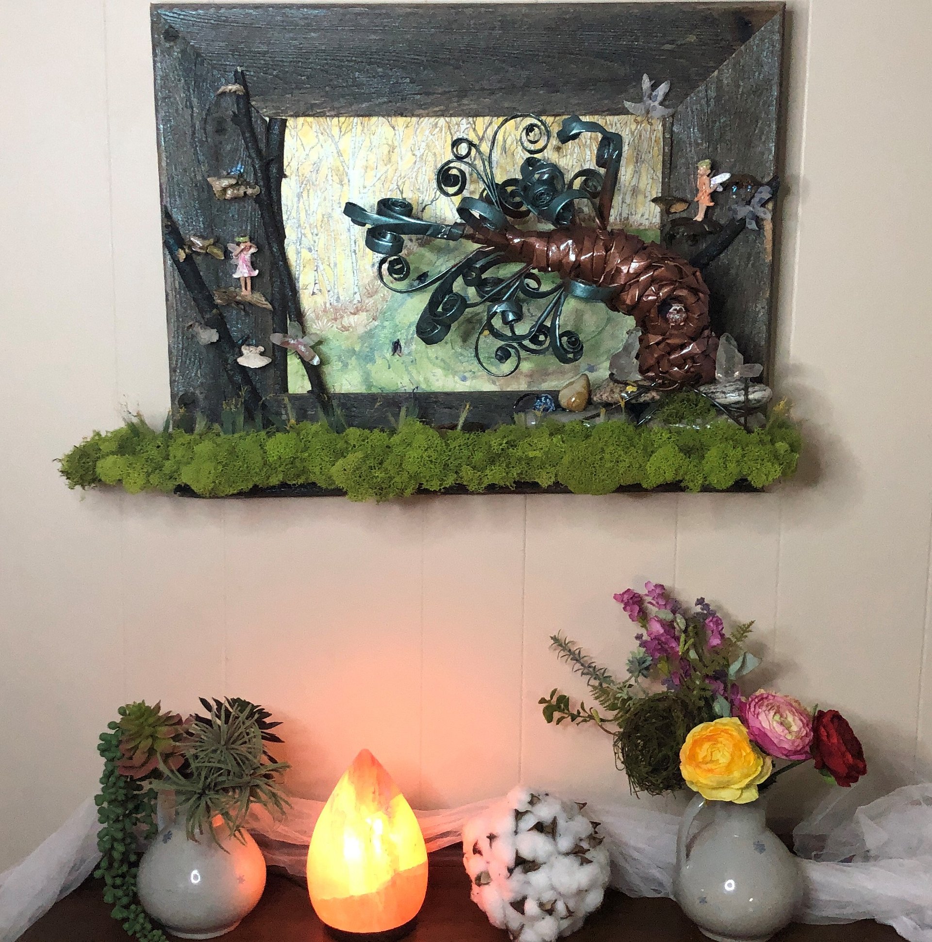 "The Fantasy Tree"- OOAK Fairy diorama with watercolor painted background and magazine tree product image (1)