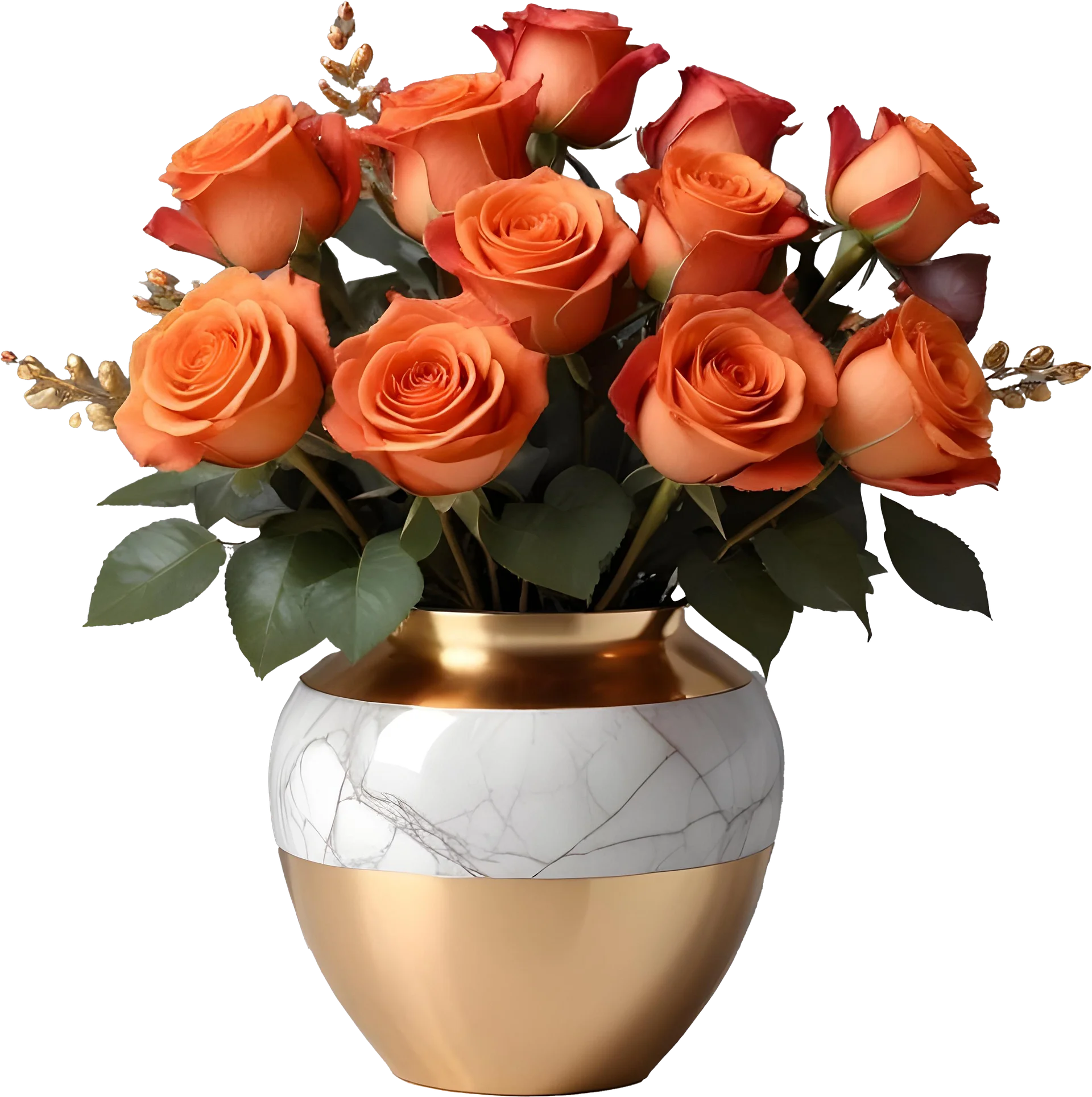 Romantic Elegance – Gold Marble Rose Vase PNG product image (1)