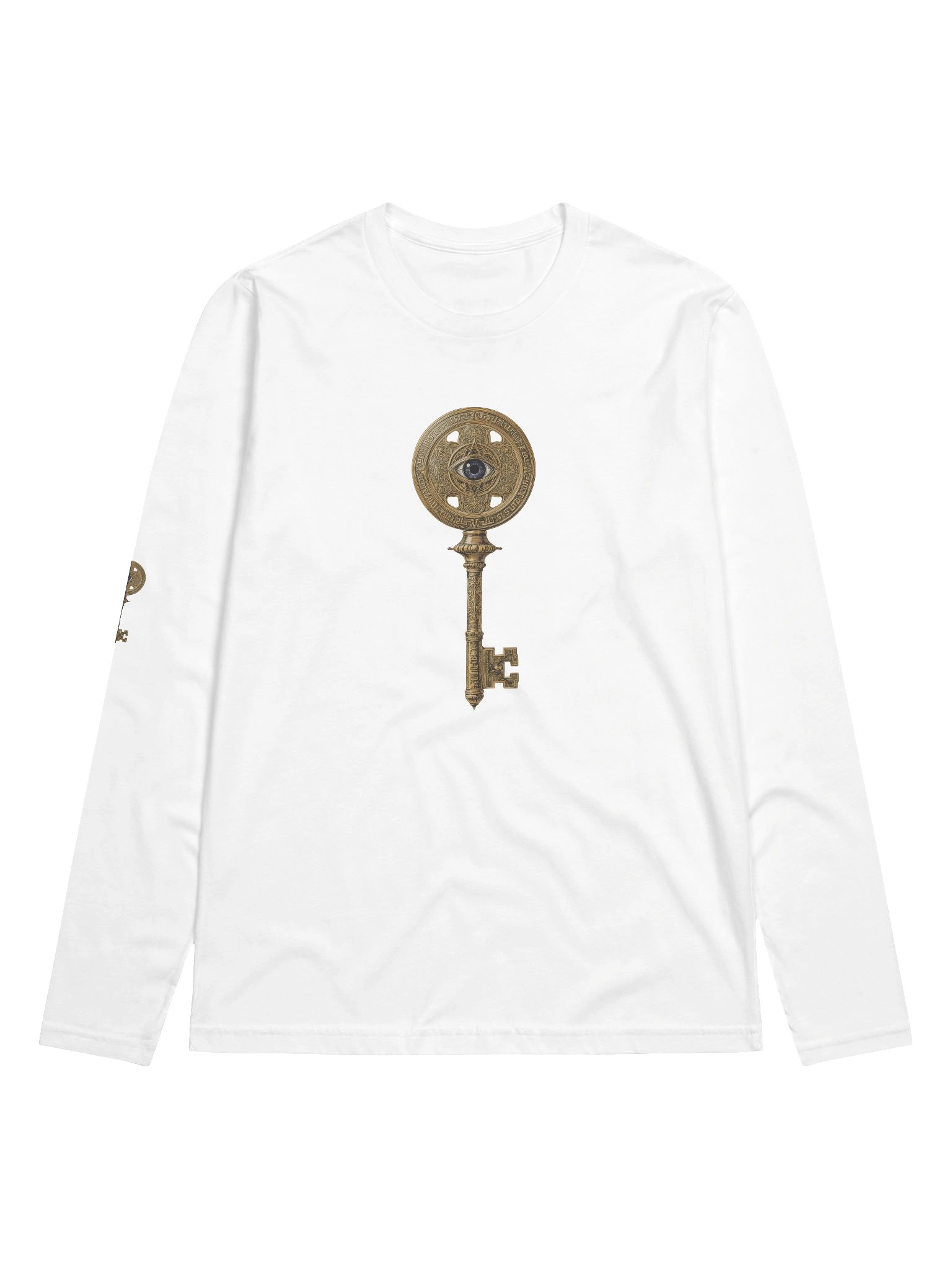 The Gatekeeper’s Key – White Sigil Line Edition (Front + Right Sleeve Print) | Premium Fitted Long Sleeve product image (1)