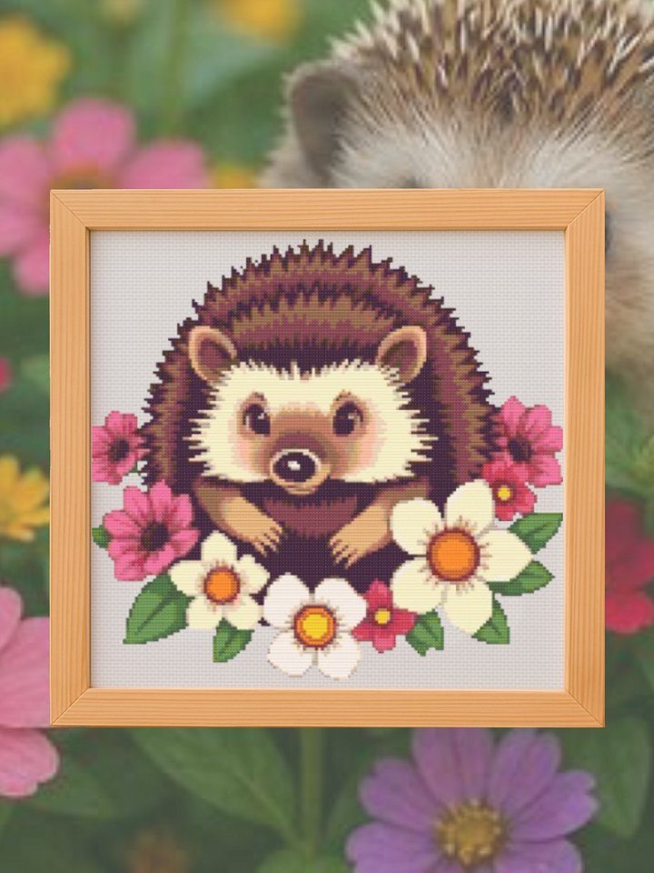 Floral Hedgehog Cross Stitch Pattern product image (1)