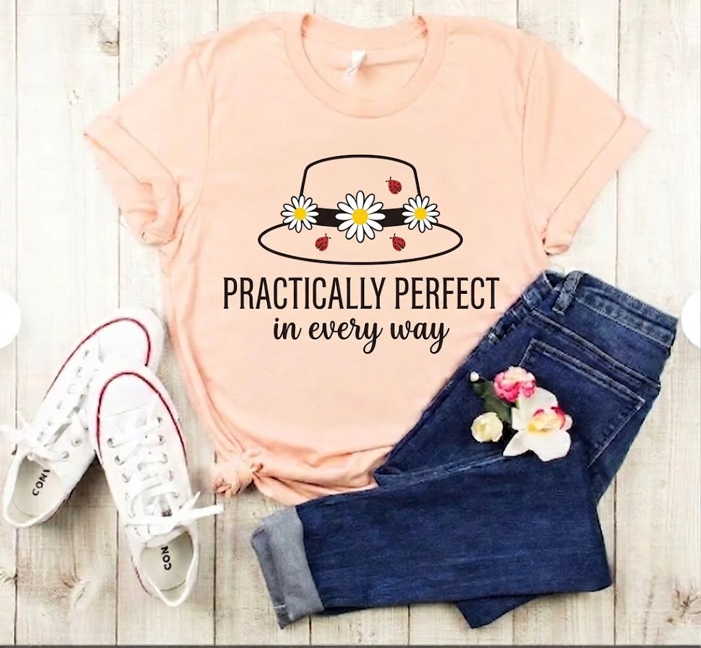 Practically Perfect in Every Way Shirt for Women – Floral Daisy Hat Graphic Tee, Teacher Inspired Gift, Cute Vintage T-Shirt product image (1)