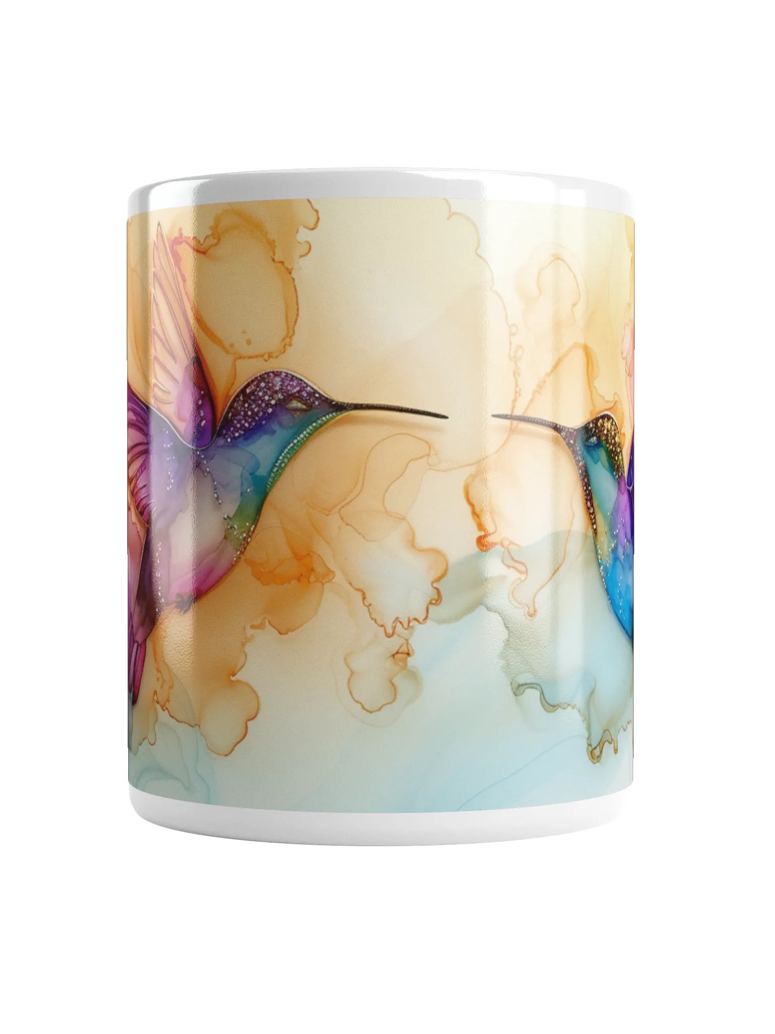 Hummingbird Alcohol Ink White Glossy Ceramic Mug by Treasure Pie product image (4)