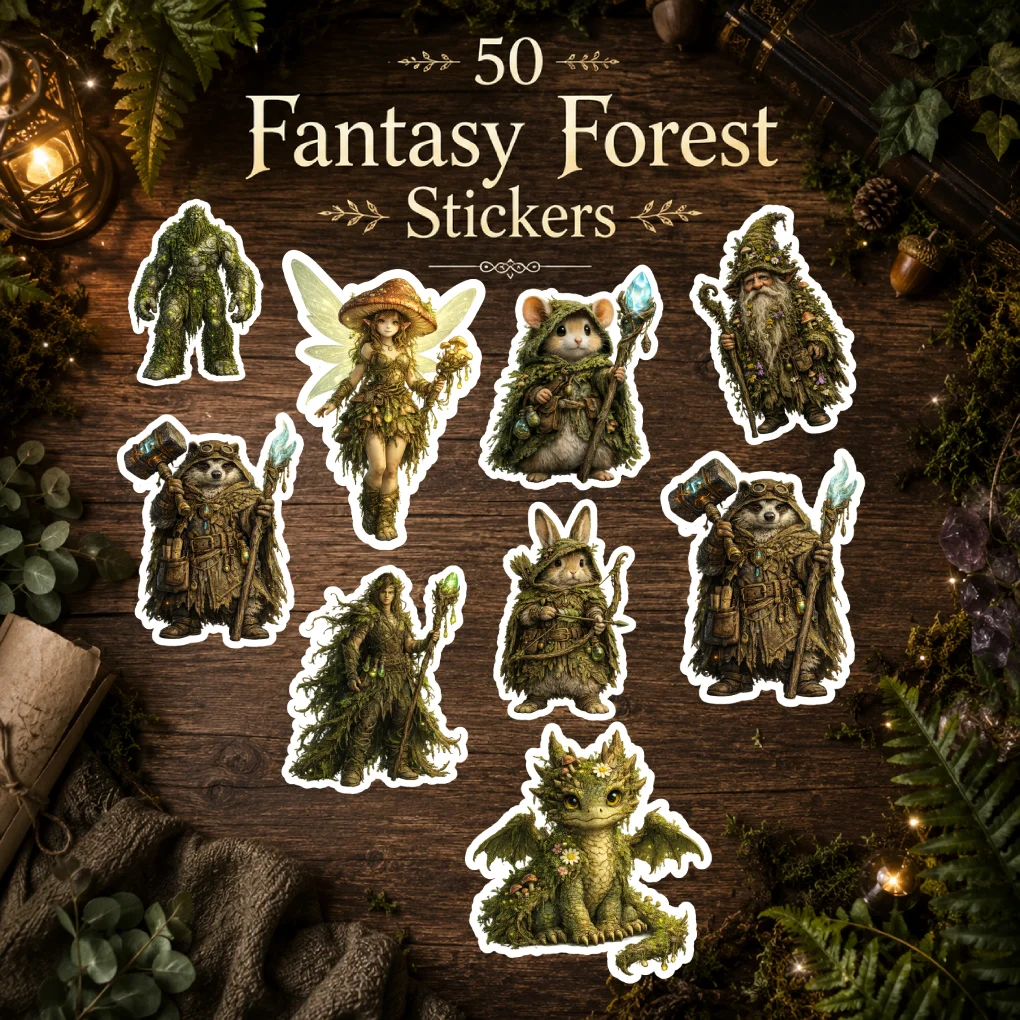 50 Fantasy Forest Stickers – Digital Bundle product image (1)