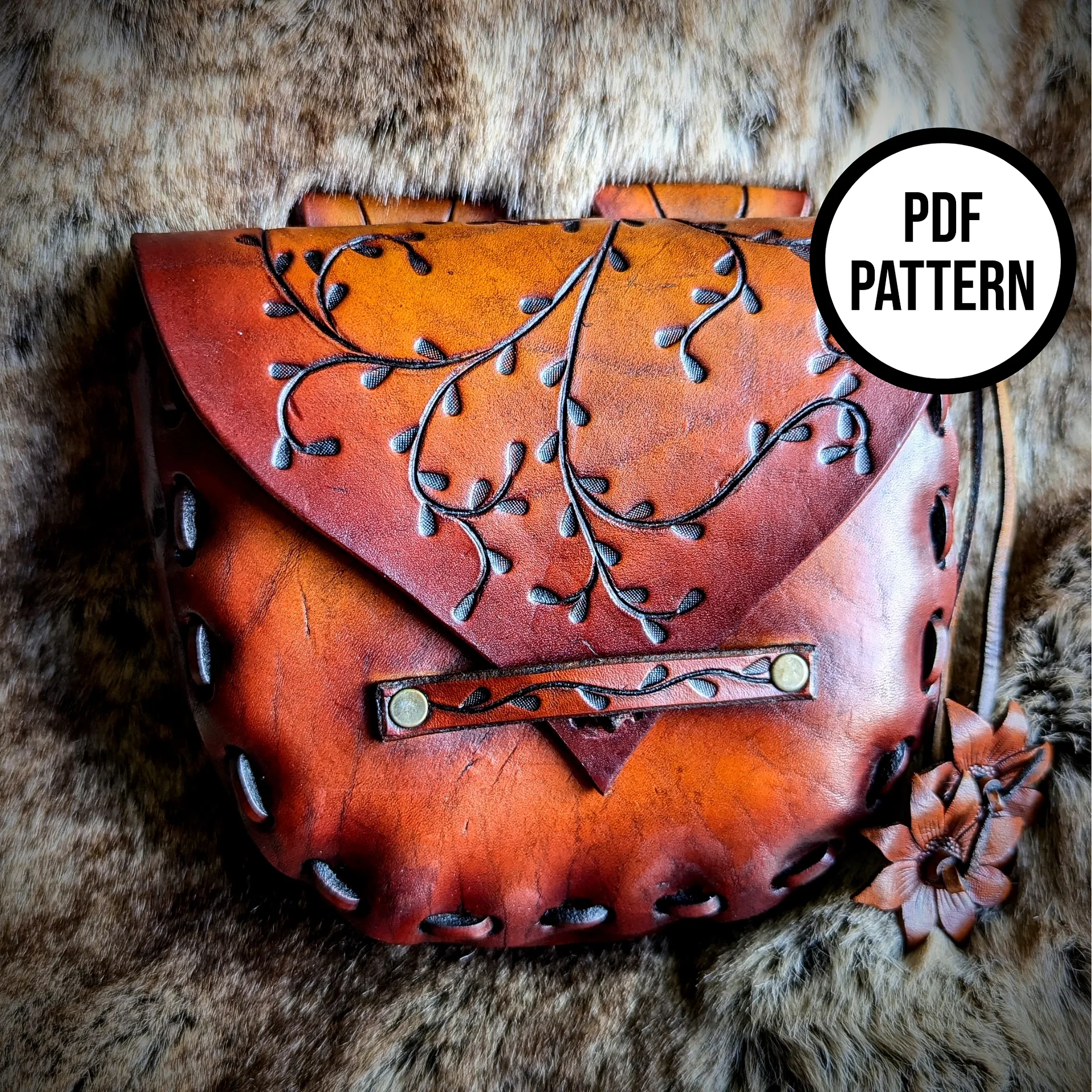 Leather Belt Pouch with Tooled Vines - PDF Pattern for Leatherwork product image (3)