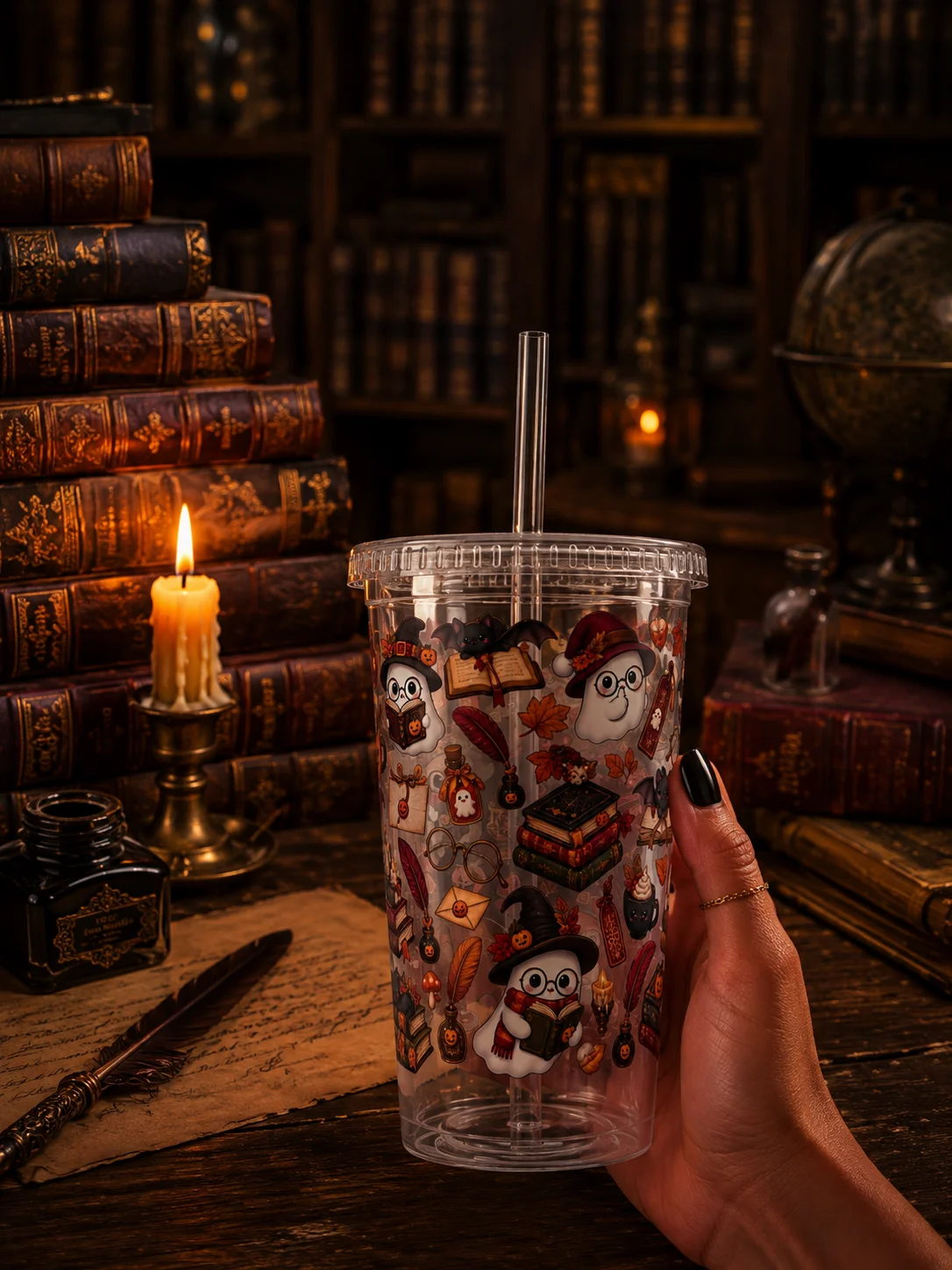 Halloween X Librarian Vibes Clear Dual Wall Tumbler 16 Oz (473 ml) product image (1)