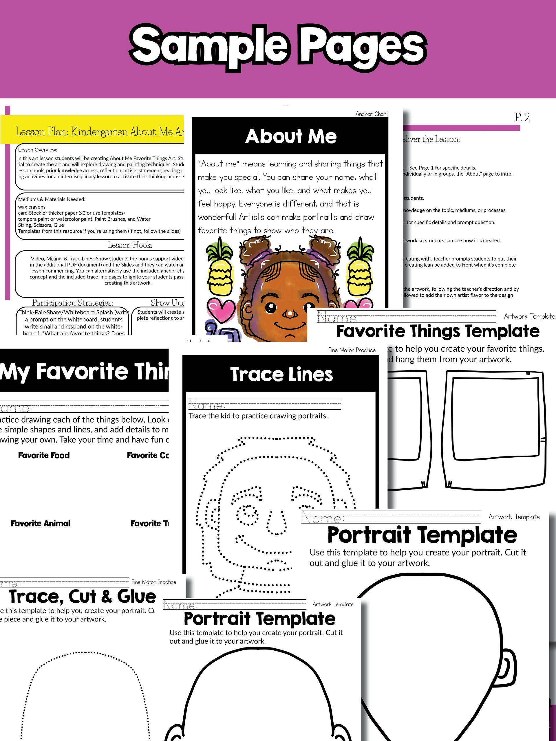 Kindergarten About Me Art Lesson Self Portrait Favorite Things Art Project BTS product image (8)