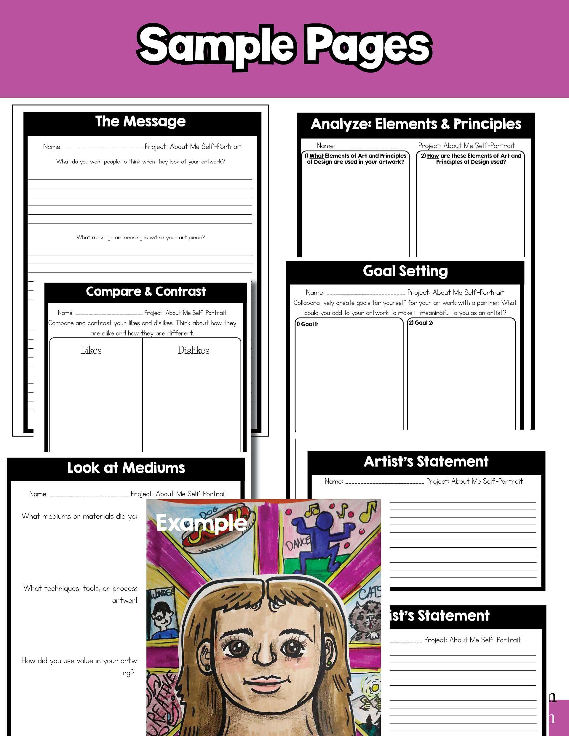 4th Grade About Me Grade 4 Self Portrait Art Project Art Lesson Back to School product image (11)
