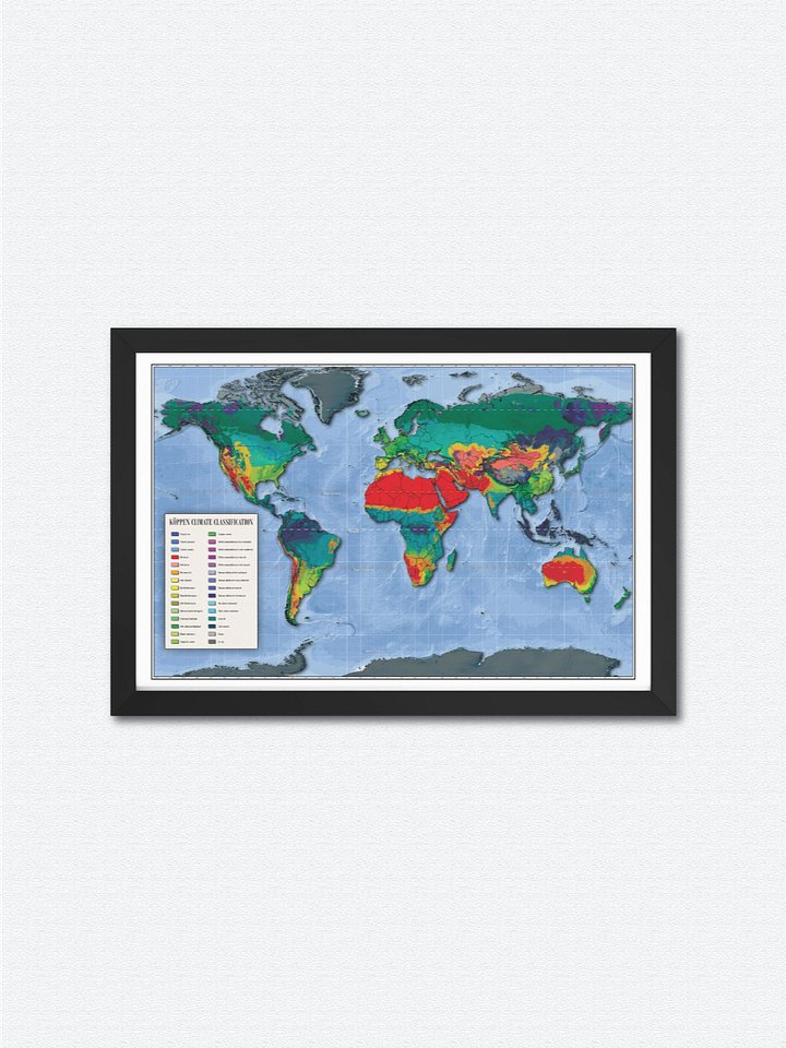 Köppen Climate Topographic World Map (FRAMED) product image (1)