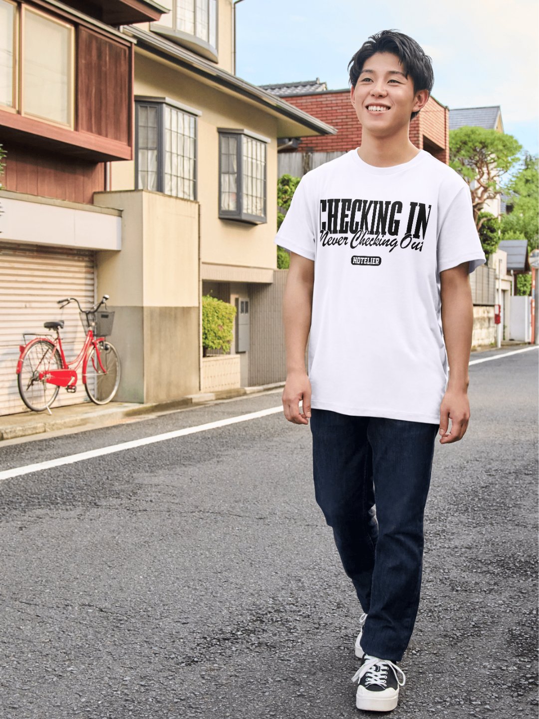 Hotel T-Shirt – Checking In, Never Checking Out Hotelier (White) product image (10)