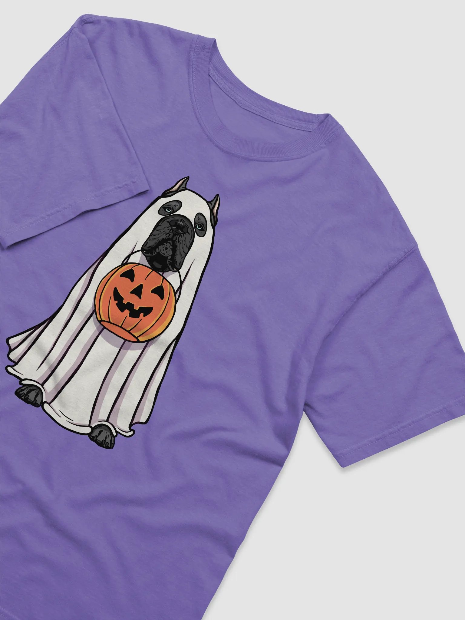 Funny Halloween Cane Corso(Blue) T-Shirt | Funny Cane Corso Wearing a Ghost Costume and Holding a Pumpkin Basket product image (6)
