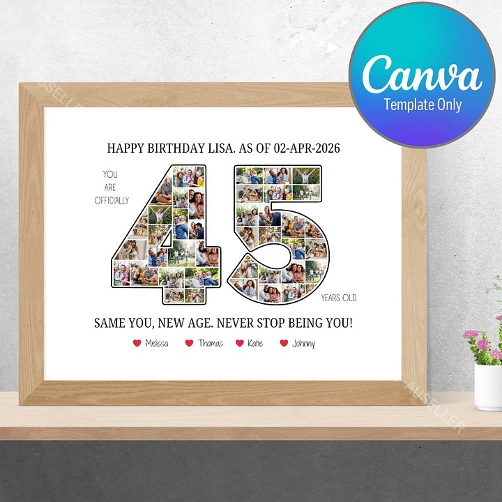 45th Birthday Photo Collage Poster - Canva Template product image (1)