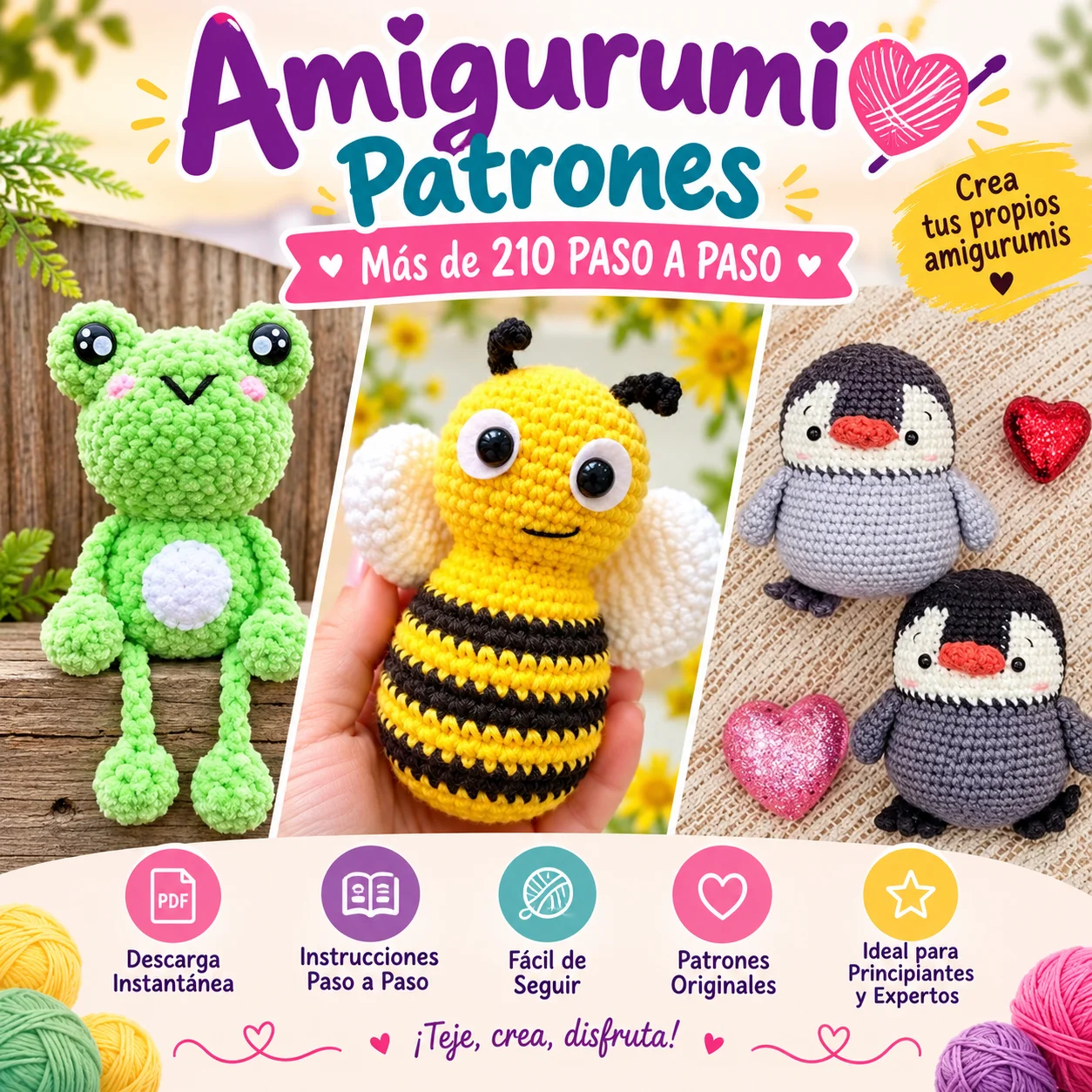 Amigurumi Patrones: Más de 210 Patrones Paso a Paso de Rana, Abejita y Pingüinos a Crochet product image (1)