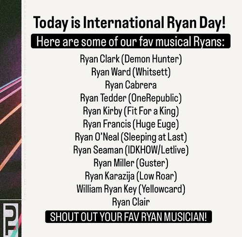 Who's your favorite band member named Ryan?! #internationalryanday #ryan #ryans