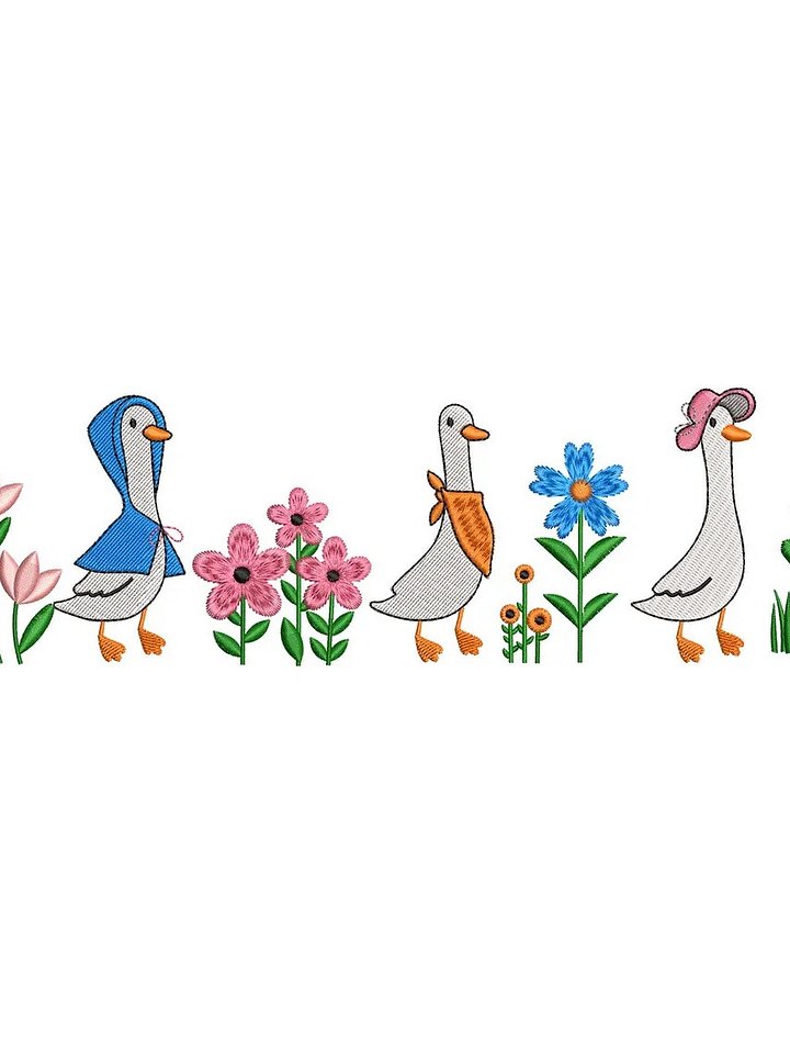 Cute Goose Embroidery File, Cute Geese and Wildflower Embroidery Design, Spring and Summer Embroidery Design, Digital Download, 6 Sizes product image (1)