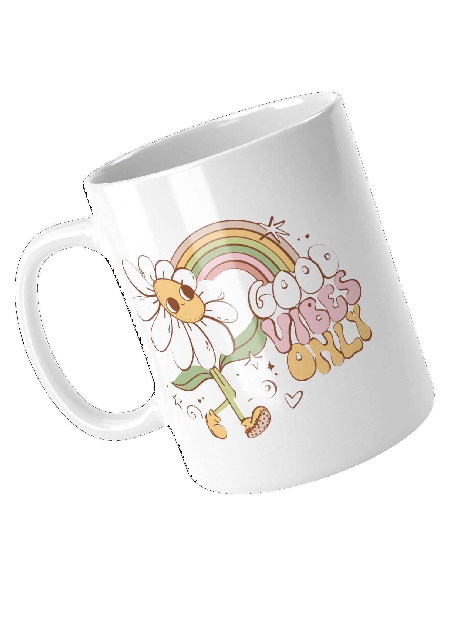 Good Vibes Only Mug | Retro 70s Rainbow Daisy Coffee Cup product image (4)