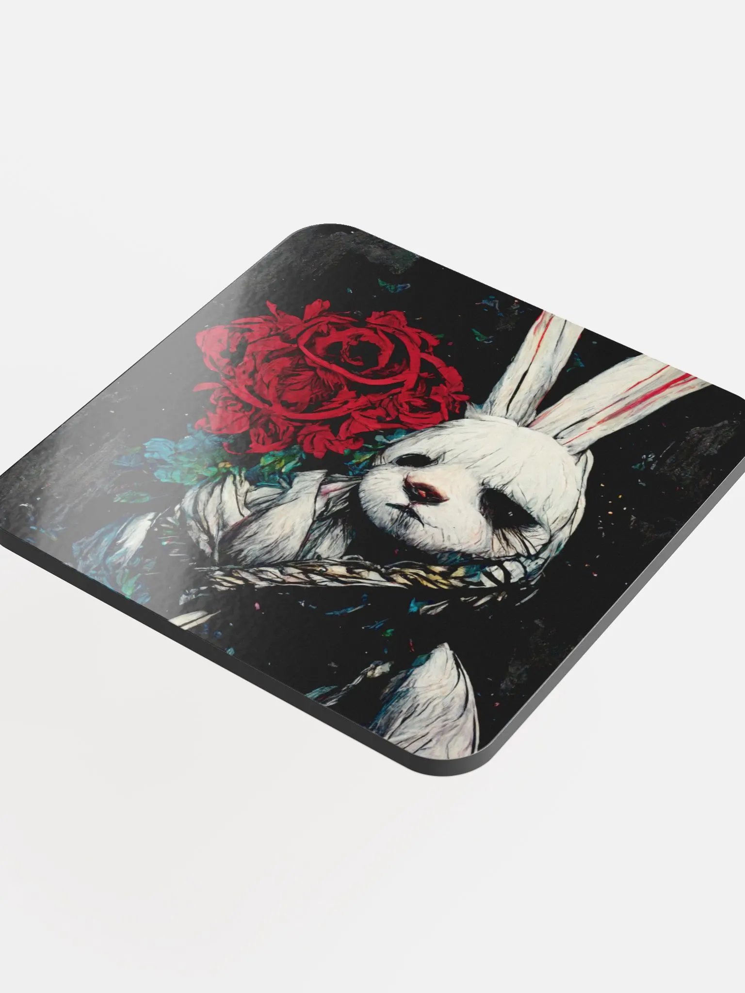 Whimsical Rabbit & Rose Glossed Coaster product image (4)