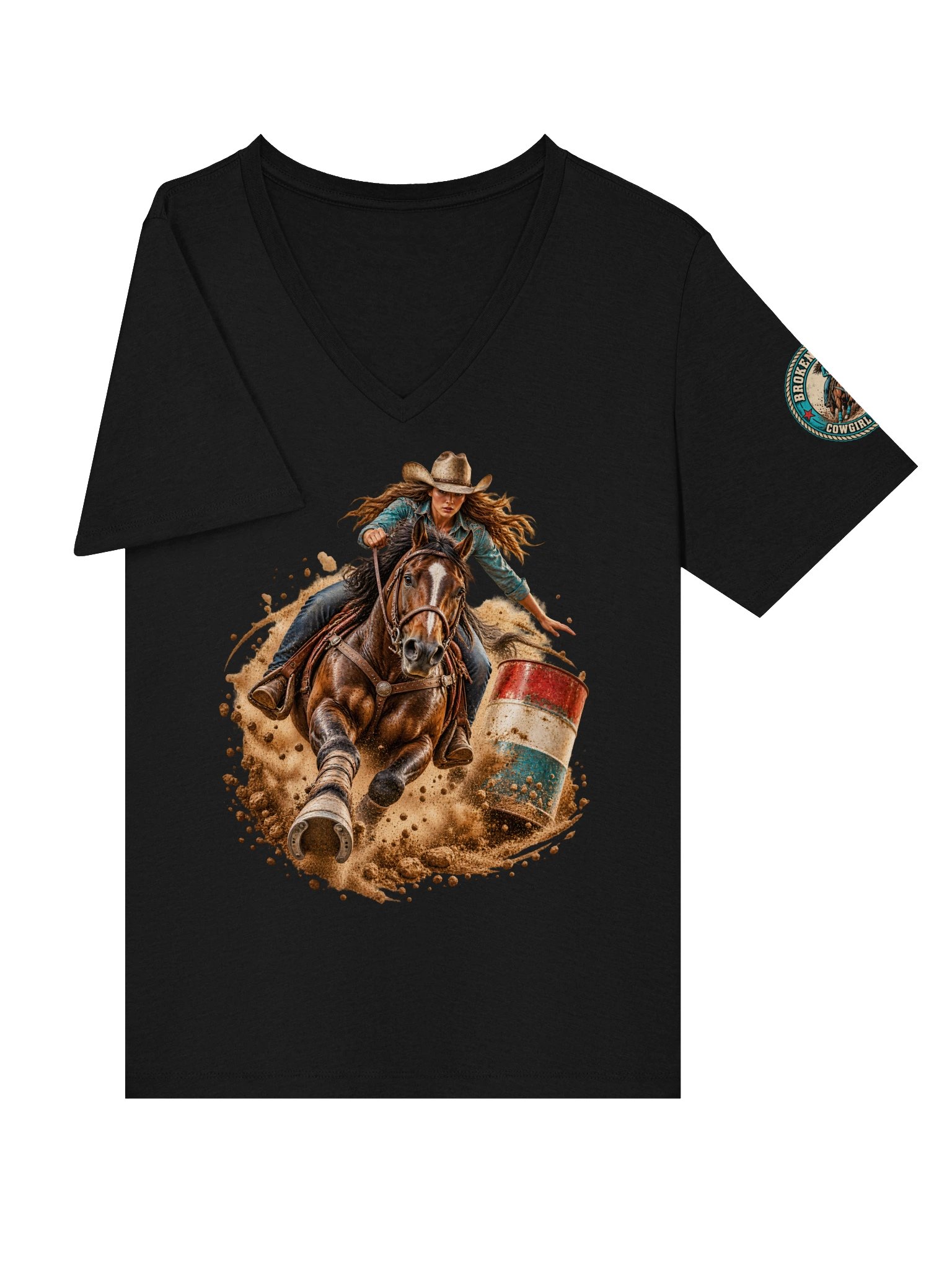 Barrel Racing V-Neck — Turn and Burn Rodeo Shirt | Broken Cowgirl™ product image (5)