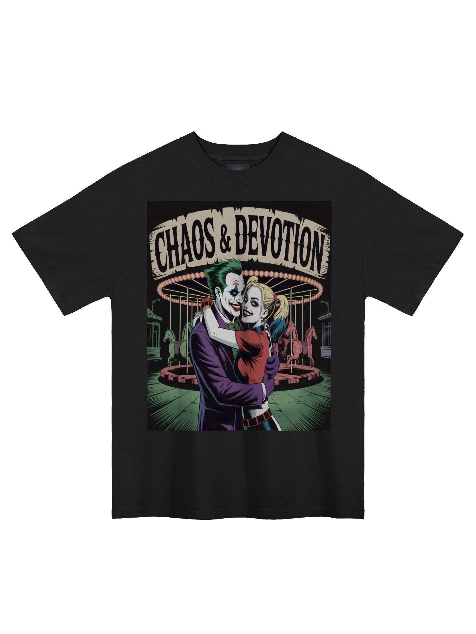 Joker & Harley Quinn 'Chaos & Devotion' Carousel Embrace Oversized Faded T-Shirt product image (3)