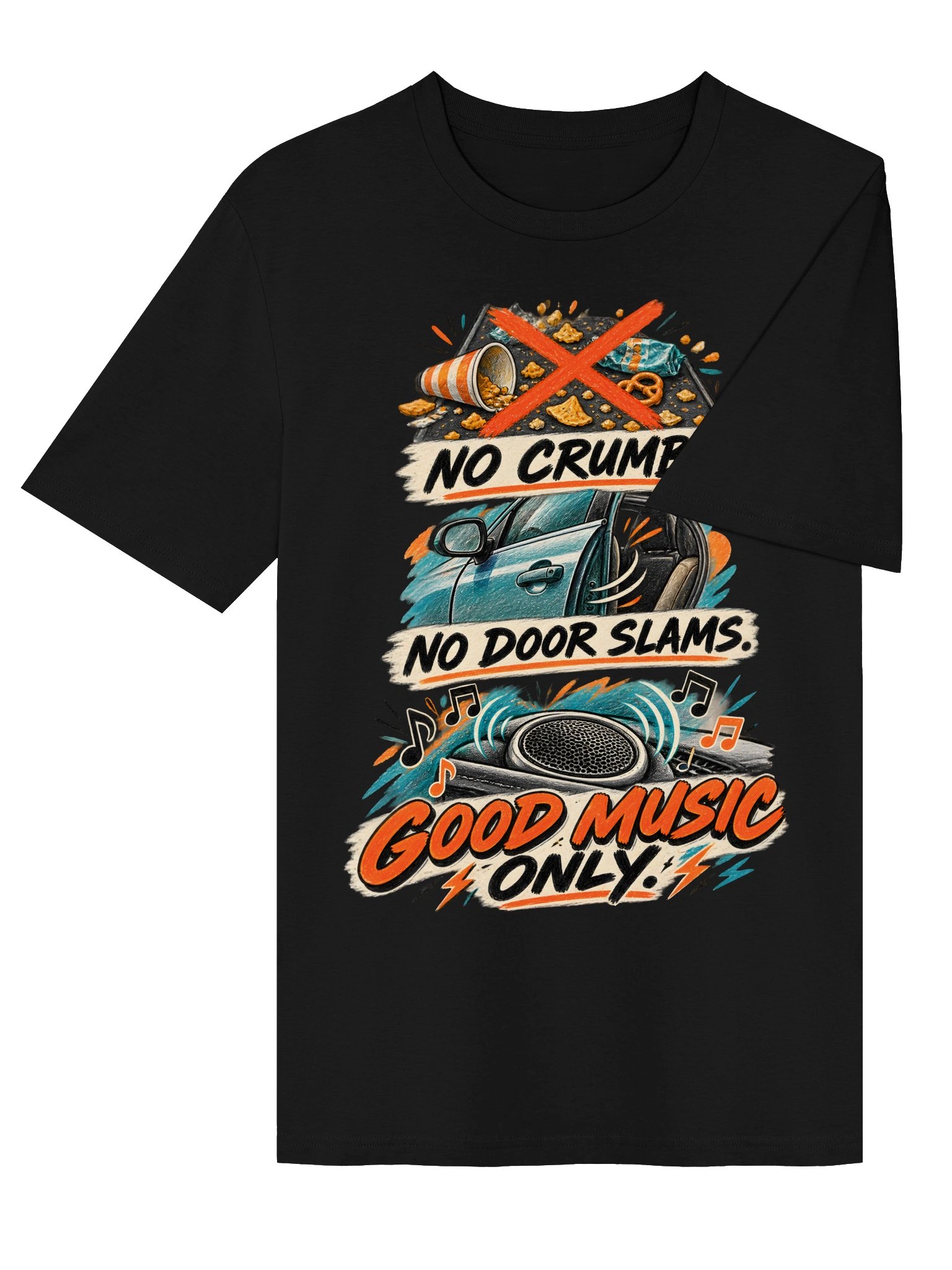 No Crumbs. No Door Slams. Good Music Only. – Retro Car Rules T-Shirt product image (10)