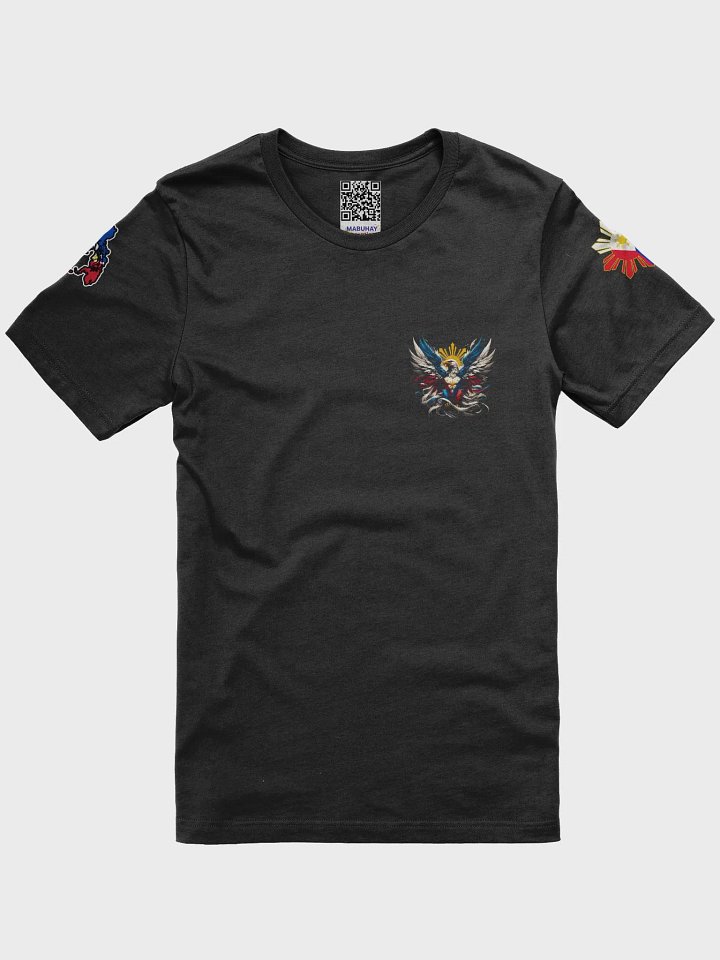 Philippine Pride BLACK Tee: National Bird Eagle Emblem, Map & Sun Flag Sleeve Patch product image (1)