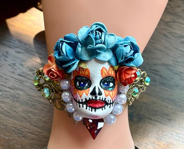 New ProductBlue Roses Sugar Skull Cuff product image (1)