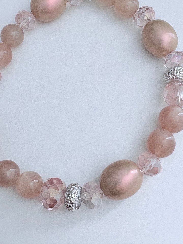 MFD-00049 | Blush Reverie | Semi-Precious & Pearlescent Bead Bracelet | Handmade 8" Stretch Bracelet | Coastal Charm Jewelry by Monique Faella Designs™ product image (2)