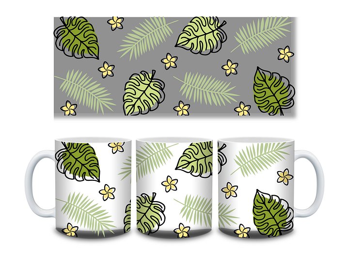 (Black Border) Monstera Tropical Leaves and Flowers 11oz Coffee Mug – Nature-Inspired Ceramic Cup with Monstera and Floral Design – Perfect Gift for Plant Lovers product image (2)