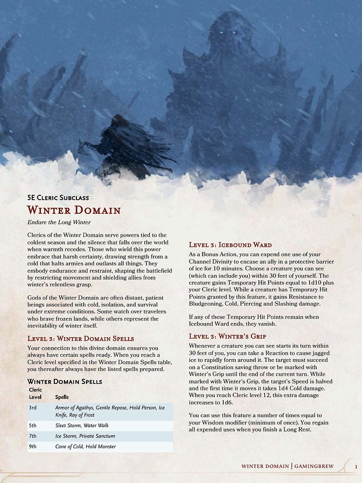 Winter Domain | 5.5E Cleric Subclass product image (2)