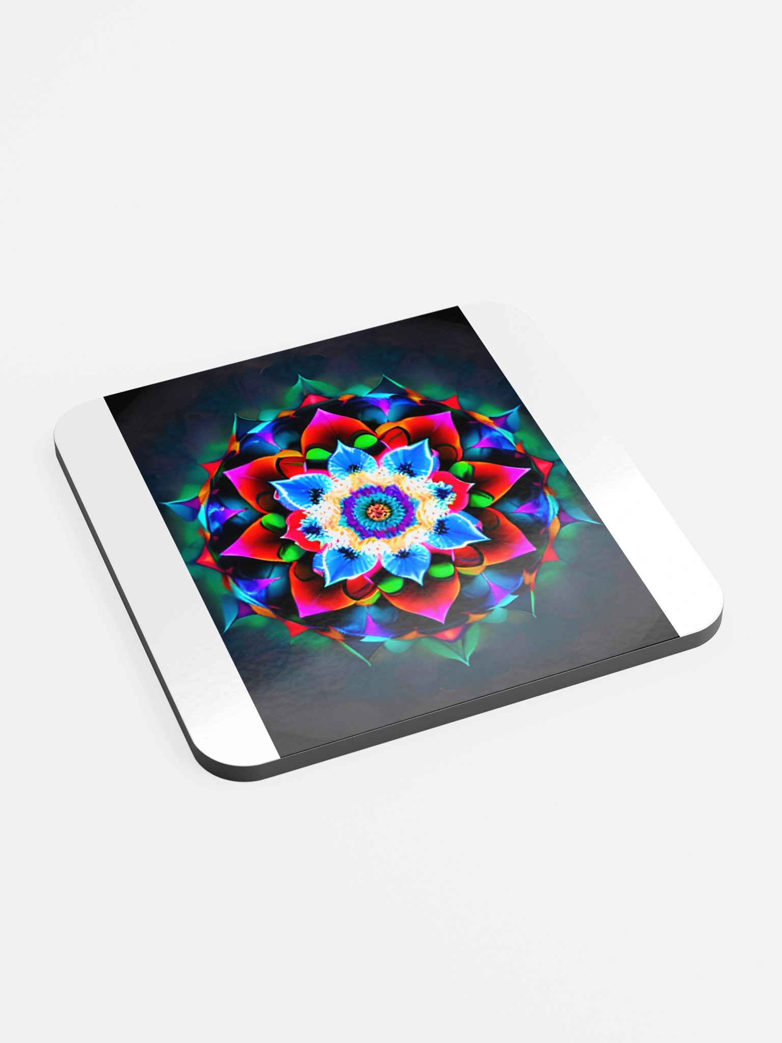 Neon Mandala Glossed Cork Coaster product image (2)