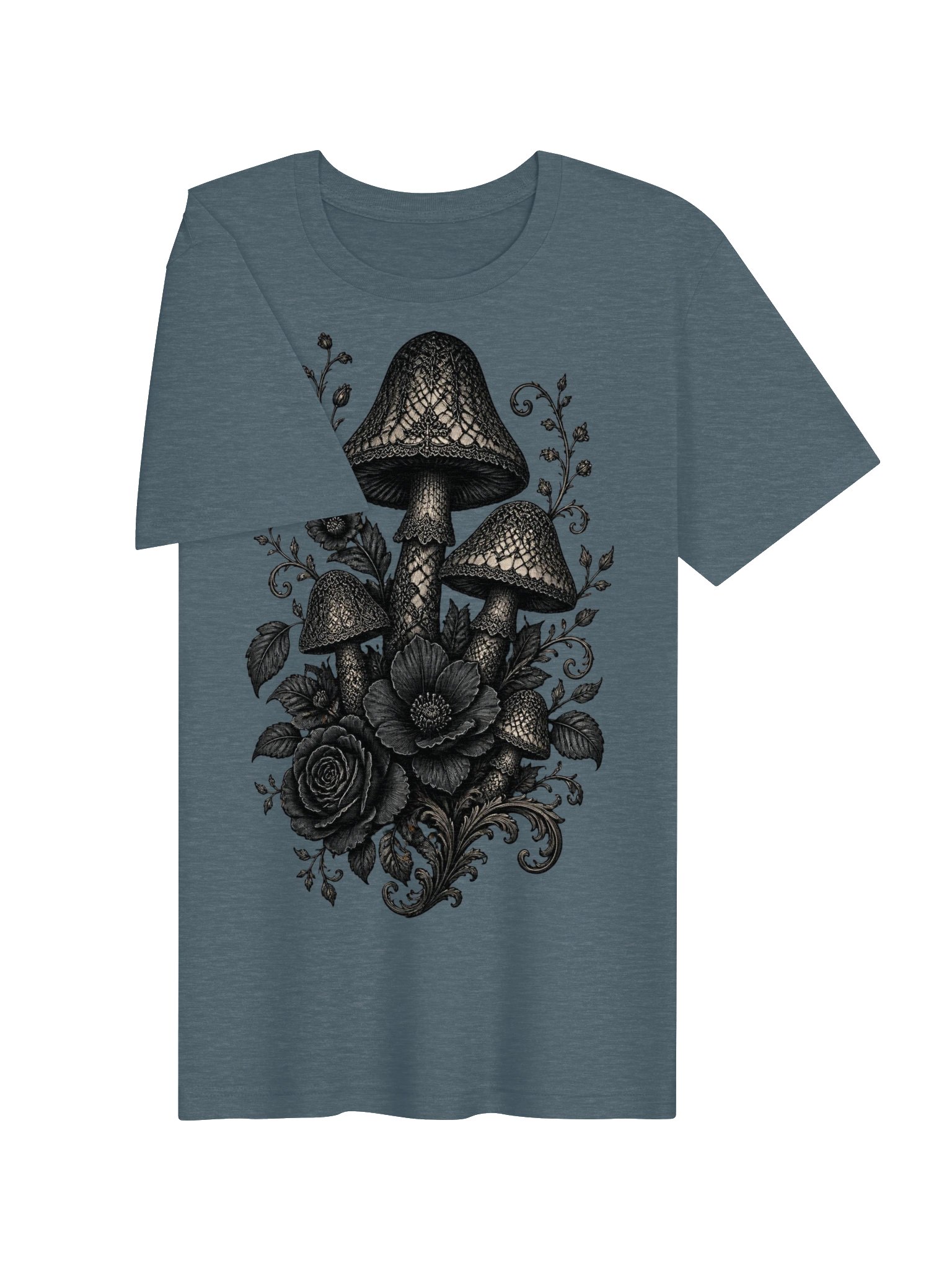 Mystic Mushroom Floral Tee, Gothic Botanical Nature Graphic product image (4)