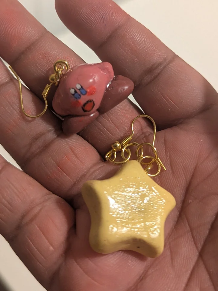Kirby & Star Mismatched Earrings – Handmade Polymer Clay | Cute Gaming Jewelry product image (1)