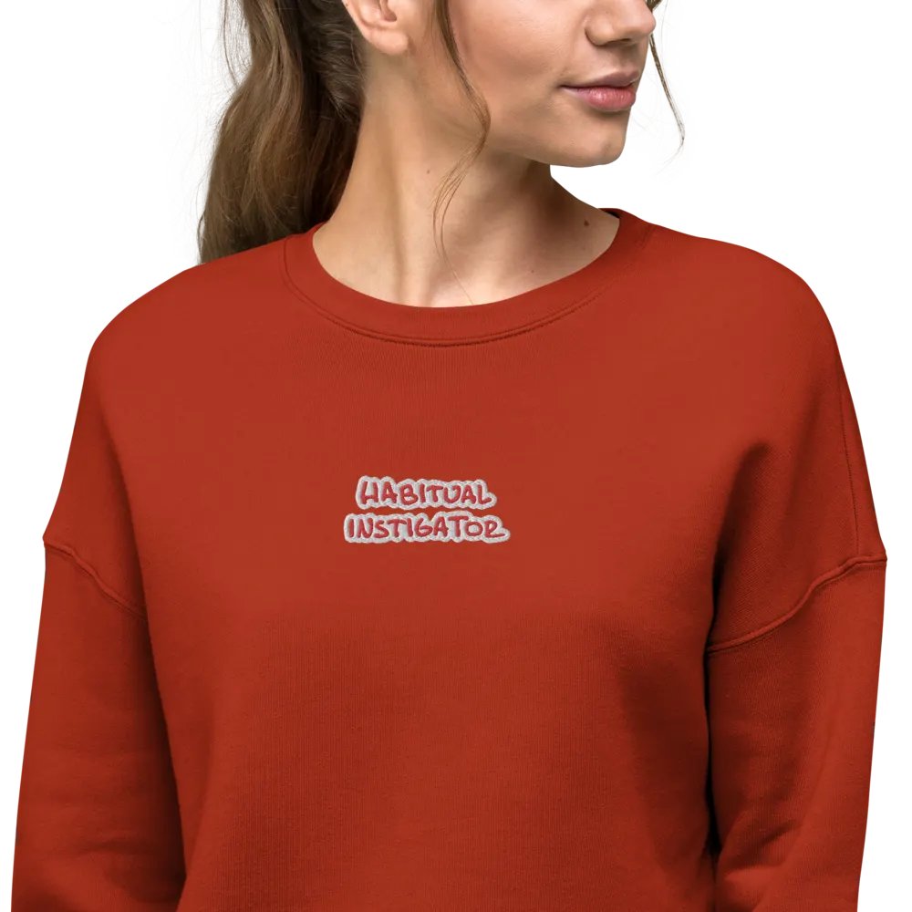 HABITUAL INSTIGATOR (red & white) embroidered fleece crop crew product image (9)