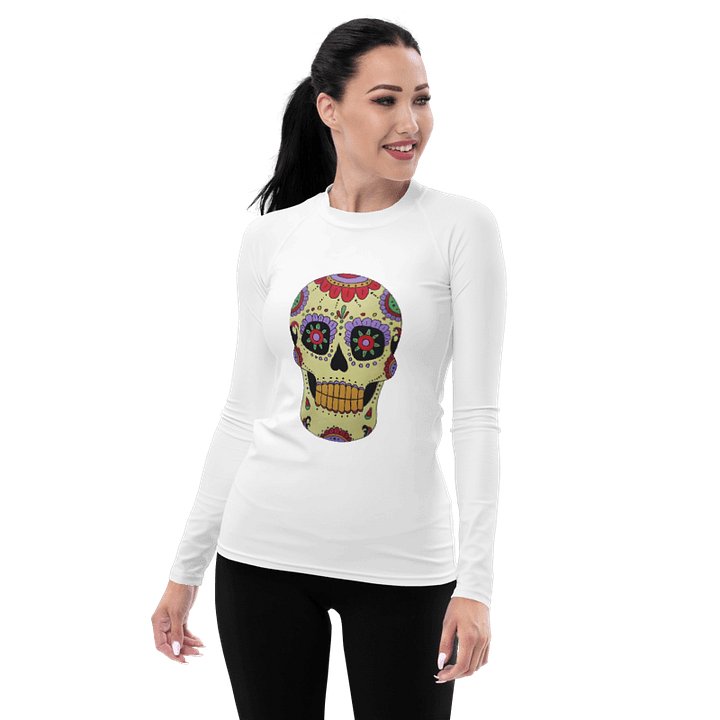 Calavera Sugar Skull (art by Dina R.) - acrylic painting picture -Women's Rash Guard product image (1)