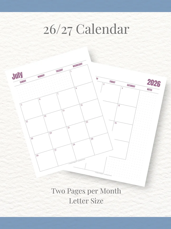 Jewel Tone Quarters - 26/27 Calendar - 2 Pages per Month - Letter Size product image (1)